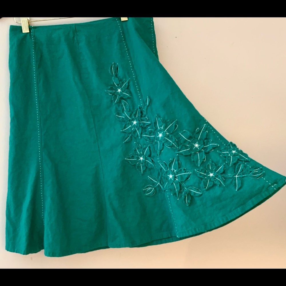 🎉HP!🎉 Sag Harbor 10P Blue-Green Skirt Linen Rayon Floral